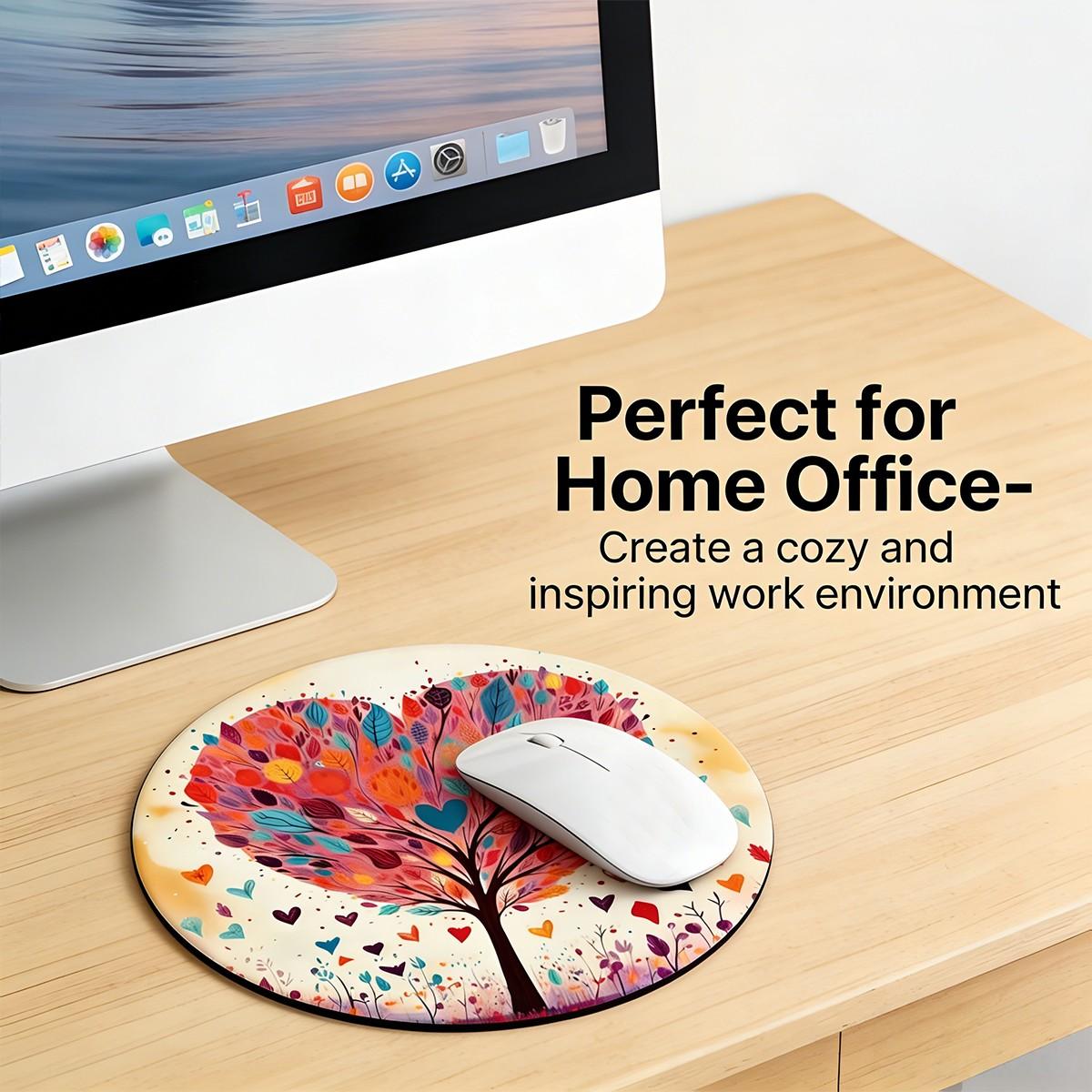 Fashion Leaf Round Mouse Pad, Non-Slip Rubber Base, Small Desktop Mat for PC/laptop, Gaming/mouse Pad, Office Use, Gift for Women - 7.87 Inches