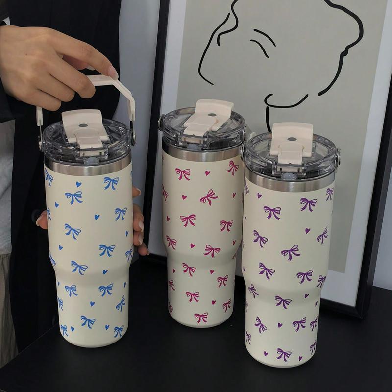 Butterfly & Heart Pattern Vacuum Flask, Large Capacity Water Bottle with Straw & Handle, Summer Cool Bottle Drinking Cup for Home Office School Outdoor, Drinkware #TOP PICKS
