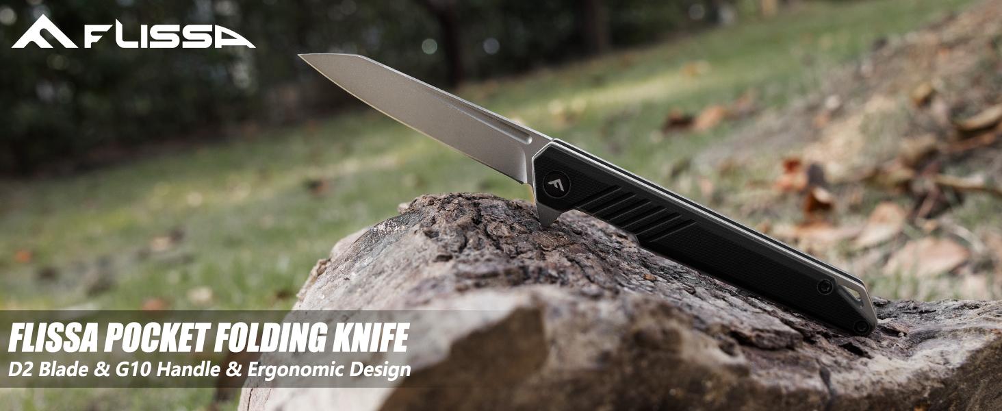 #JumpstartSale FLISSA Folding Knife, Pocket Knife with D2 Steel Blade, G10 Handle, Pocket Clip, Lightweight for Camping, Tactical, Hiking, Hunting, EDC, Daily Use, Outdoor Activities
