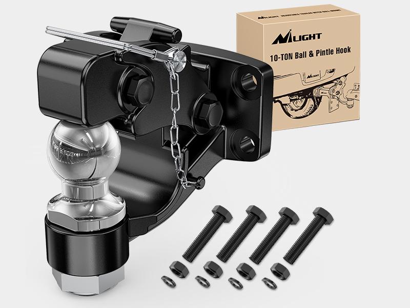 Nilight Pintle Hook Trailer Hitches Receiver Hook Combination 2-5/16” Hitch Ball with Mounting Kit, 14000LBS Black Bolt On Adjustable Powder-Coated Outdoor dealsforyoudays