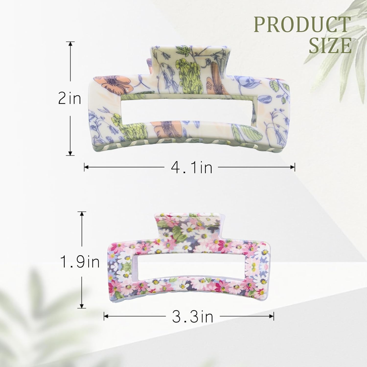 4 count Square Floral Hair Claws Clips for Women, Non-slip Large Medium Claw Clips with  Hold Jaw, Cute Fashion Accessories for Thin Thick Long Curly Hair