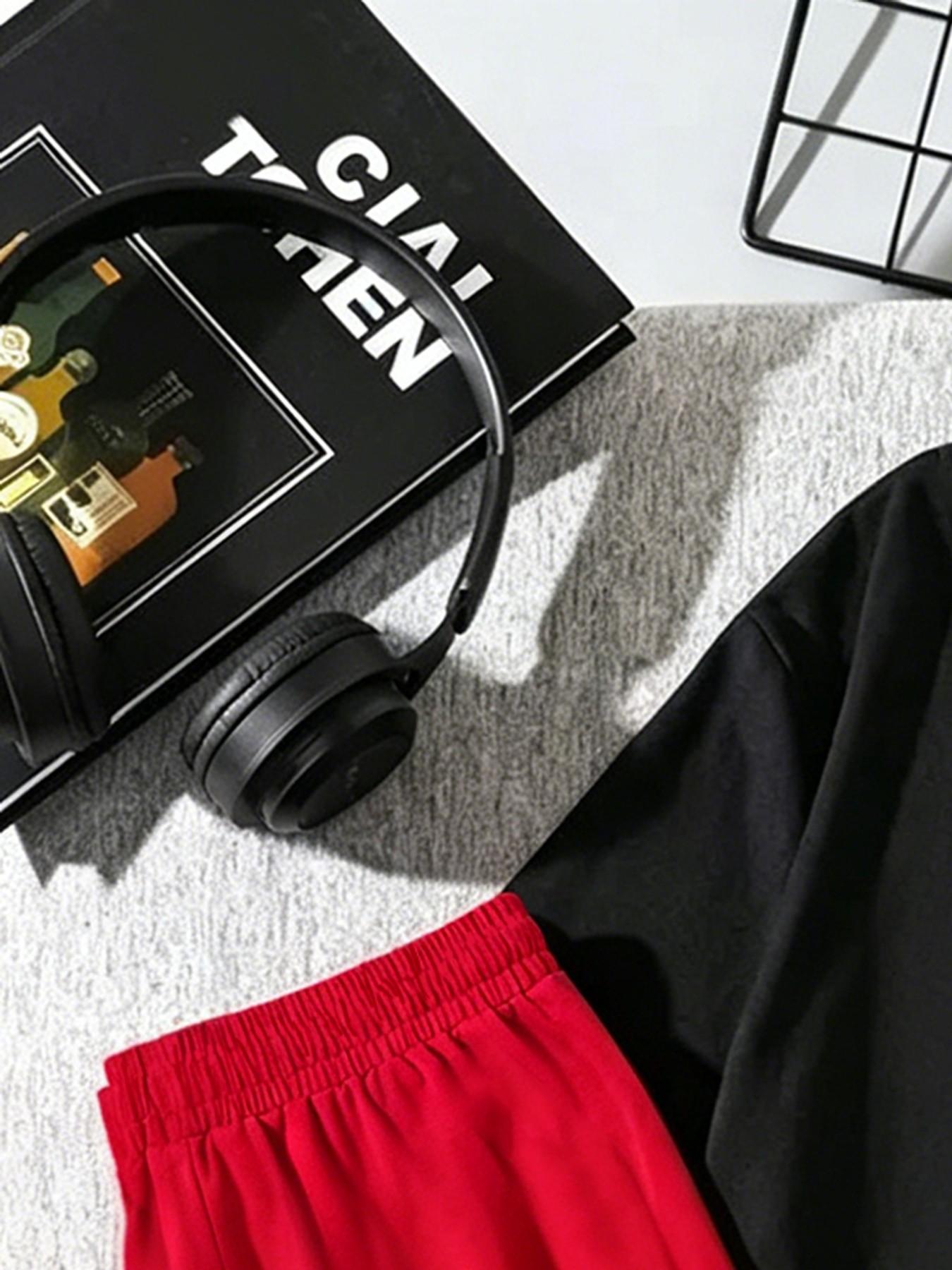 Boys Fashion Set, Creative Graffiti Earphone Print Short Sleeve and Shorts, Casual Loose-Fit, Comfortable Daily Wear, Kids Clothing