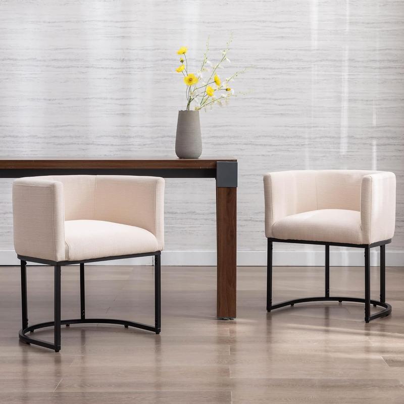 CHAIRUS Modern Dining Chairs, 20" H Kitchen Chair,Barrel Dining Chairs with Backrest and Arms, Black Metal Frames, Linen Fabric Upholstered VESCASA Dining Chairs for Kitchen, Dining room,Cream Furniture Minimal CHAIRUS Modern Dining Chairs, 20" H Kitchen Chair,Barrel Dining Chairs with Backrest and Arms, Black Metal Frames, Linen Fabric Upholstered VESCASA Dining Chairs for Kitchen, Dining room,Cream Furniture Minimal