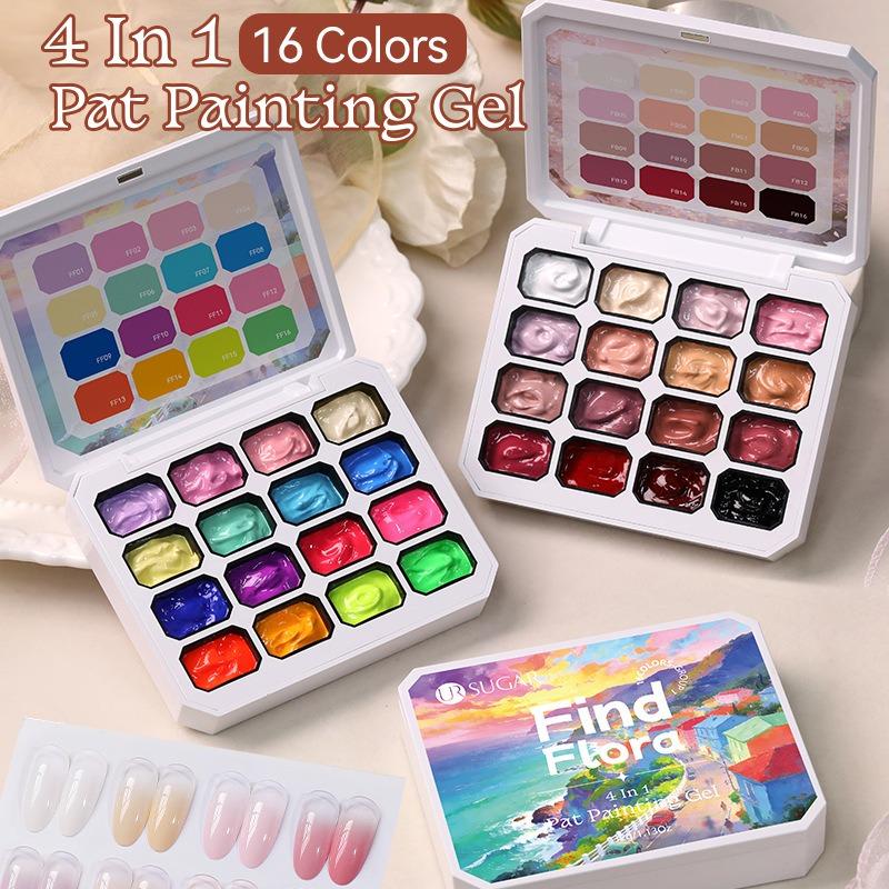 4-in-1 patting jelly nail polish gel cosmetic set with 16 cream tone pastel gel colors. Perfect for gradient and floral nail art. Easy application, suitable for professional salon and home manicure making.