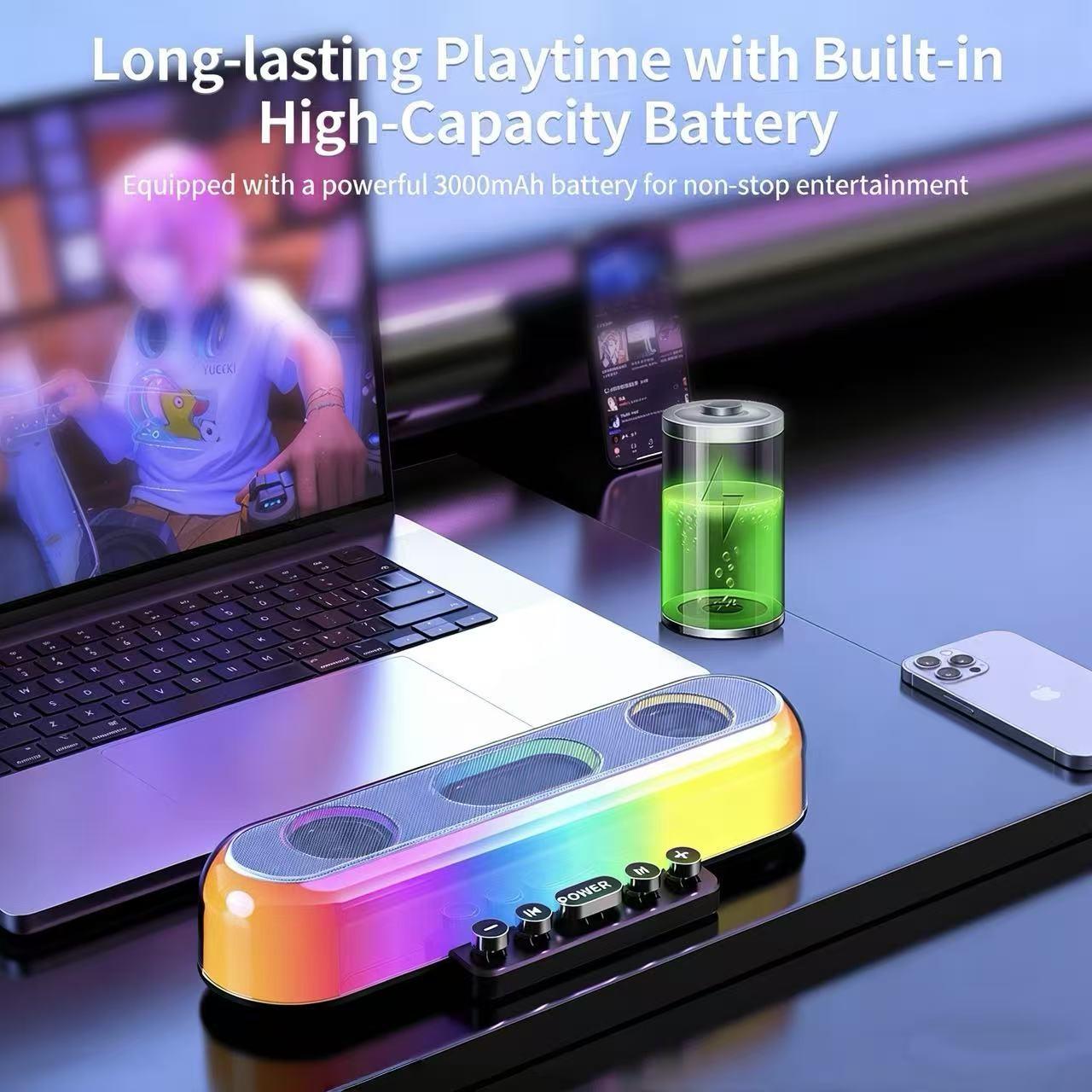 Bluetooth RGB gaming speaker, fidelity dynamic, stereo speaker, lossless sound quality, color lighting game, 1800mAh battery, listen to footsteps, gunfight game, LOL， Desktop sound system, USB powered speakers, suitable for home theaters, desktops