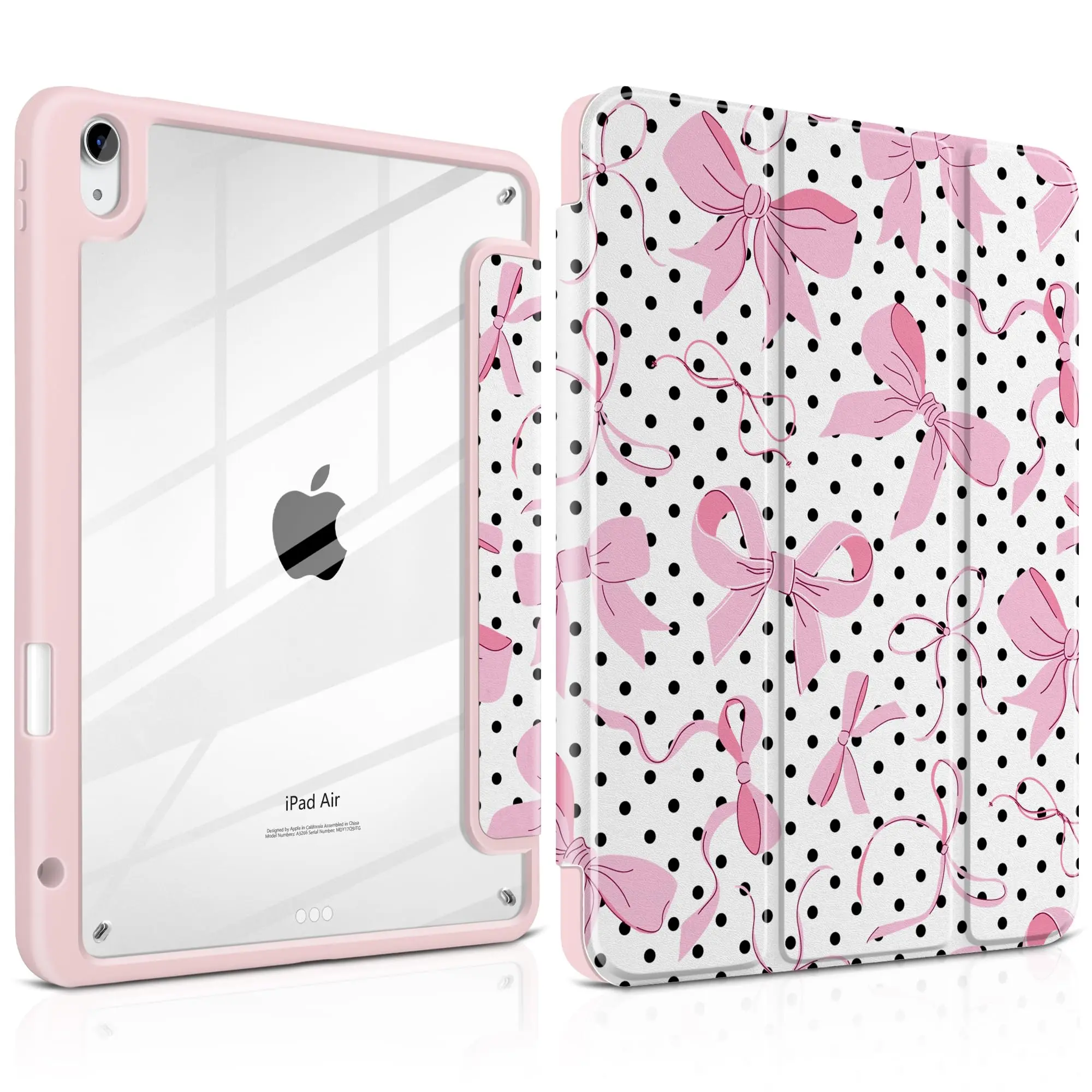ri-Fold Tablet Case Polka Dot Bow for iPad mini 4-6, Air 1-8, 10th-12th Gen 2025-2026, Pro 2018-2024, Hidden Foldable Stand, Auto Sleep Wake, Pencil Holder, Shockproof, DIY Back, Christmas & Halloween Gift