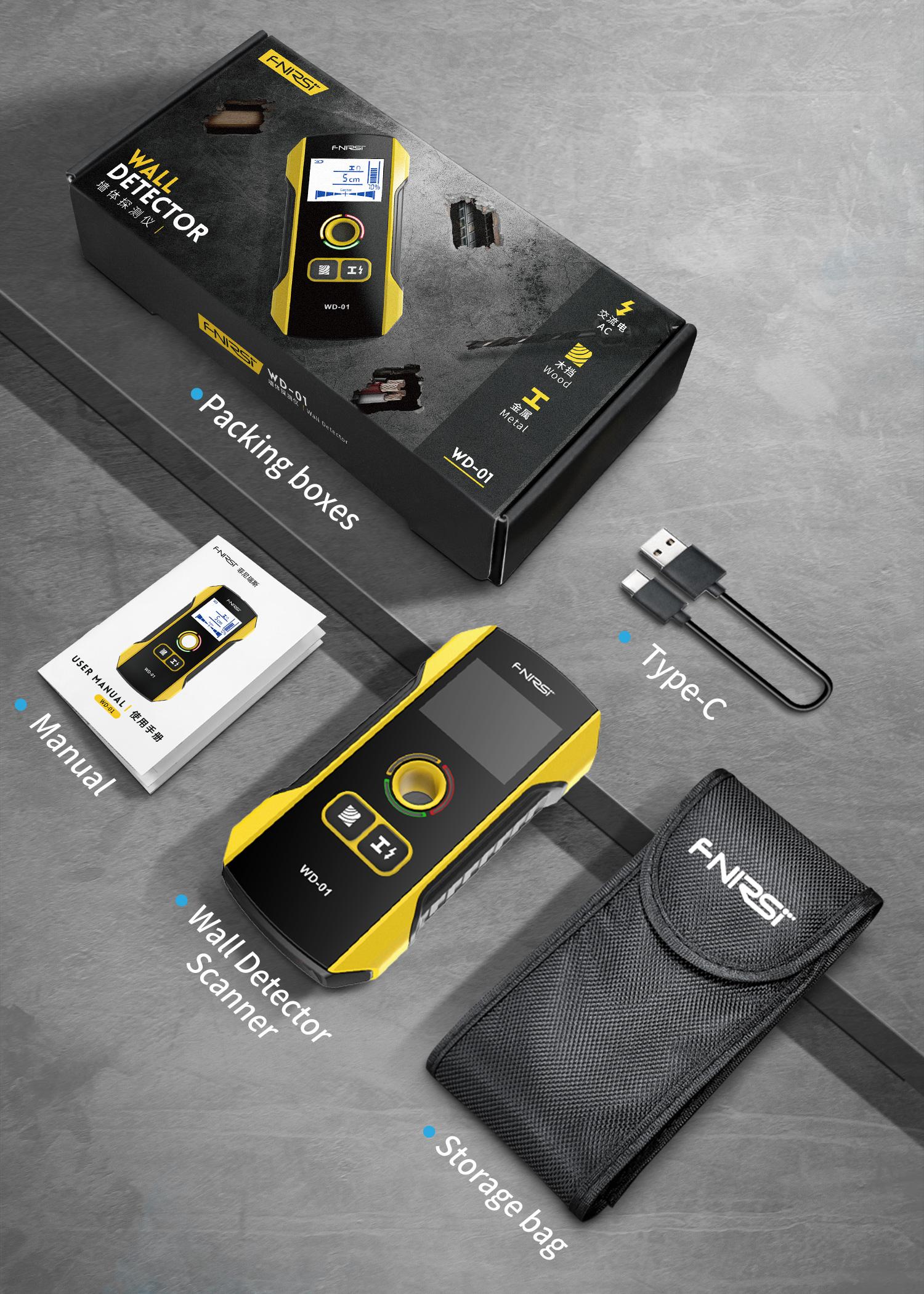 FNIRSI WD-01 Metal Detector Wall Scanner with Newly Designed Positioning Hole for AC Live Cable Wires Metal Wood Stud Find