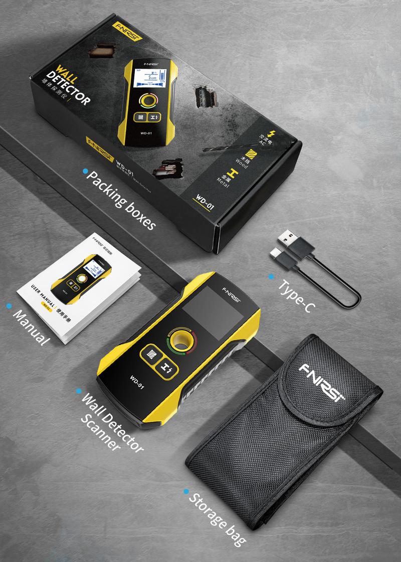 FNIRSI WD-01 Metal Detector Wall Scanner with Newly Designed Positioning Hole for AC Live Cable Wires Metal Wood Stud Find