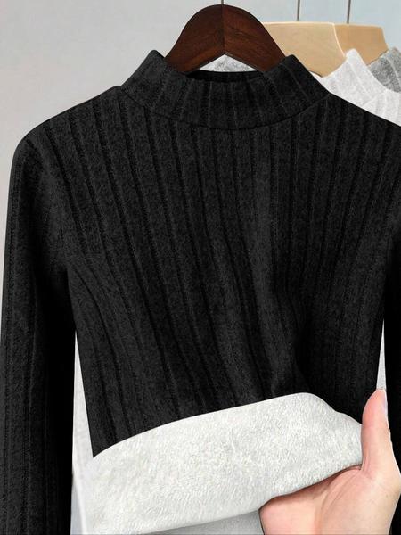 Women's Fall Winter Fashion Slim Fit Thermal Long Sleeve Tops Set, Casual Round Neck Fleece Lined Pullover, 3 Piece