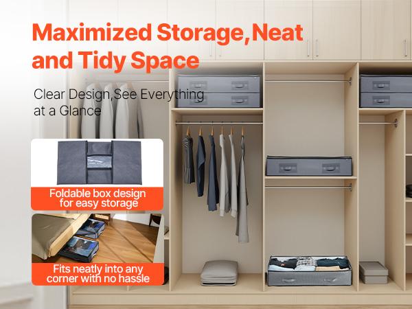 VEVOR Under Bed Storage with Clear Lids, 39.2x 19.7x 7.1 Inch, 90L Large Underbed Clothes Storage Containers, Low Profile Under Bed Drawer Shoe Organizer Bins Box for Blanket Shoe Bedroom, 4 Pack