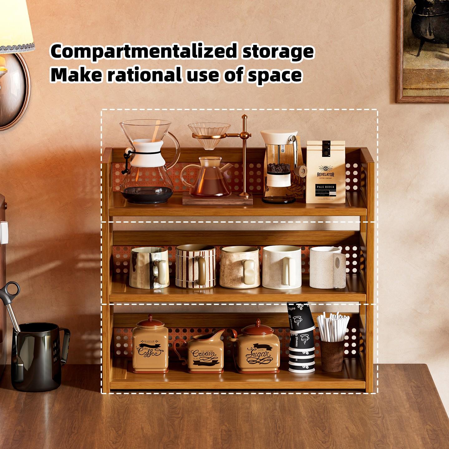 Multi-Layer Storage Rack, Kitchen Spice Rack, Desktop Organizer, Bamboo Office Desk Holder, Independent Display Stand, Display Shelf, Suitable for Office, Dormitory, Home