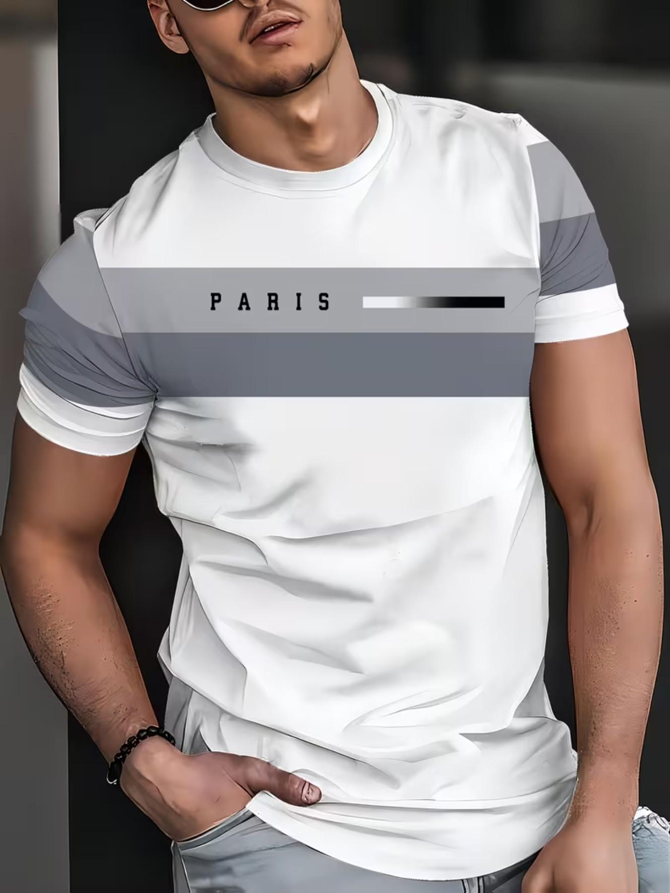 Men's Short Sleeve T-Shirt, Horizontal Stripes, Casual Slim Fit, All over Print, Ideal for Daily Wear and Travel