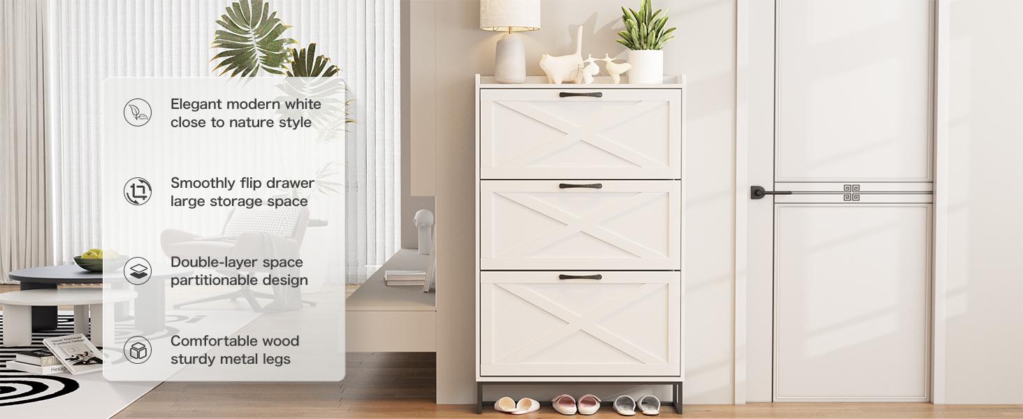 Vabches Large Shoe Storage Cabinet with 6 Flip Drawers, Freestanding Shoe Organizer with Metal Handles for Entryway