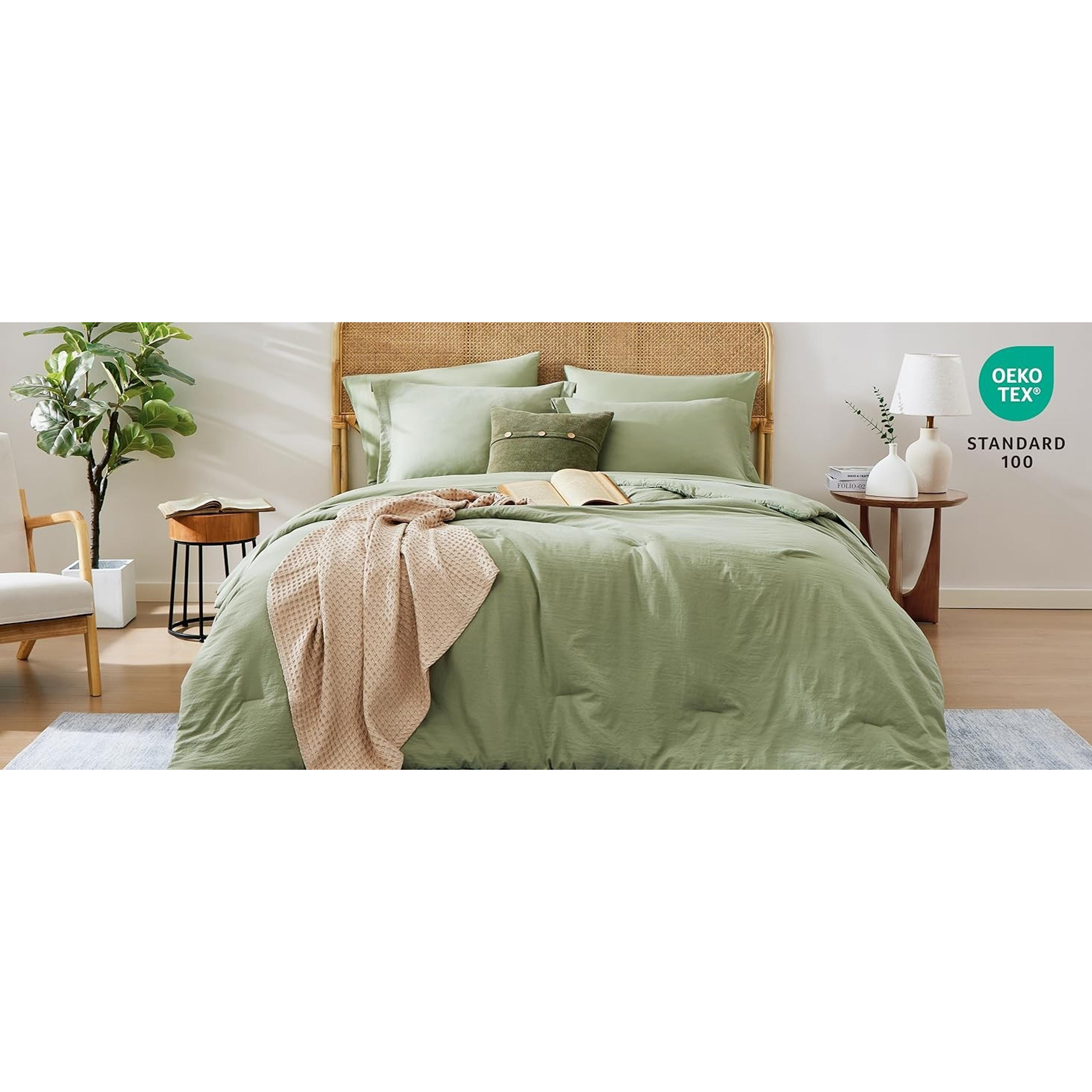 Queen Comforter Set-7 Pieces Soft Prewashed Bed in a Bag Queen Bedding Sets | All Season Comforter with Sheets, Pillow Shams & Pillowcases, Sage Green
