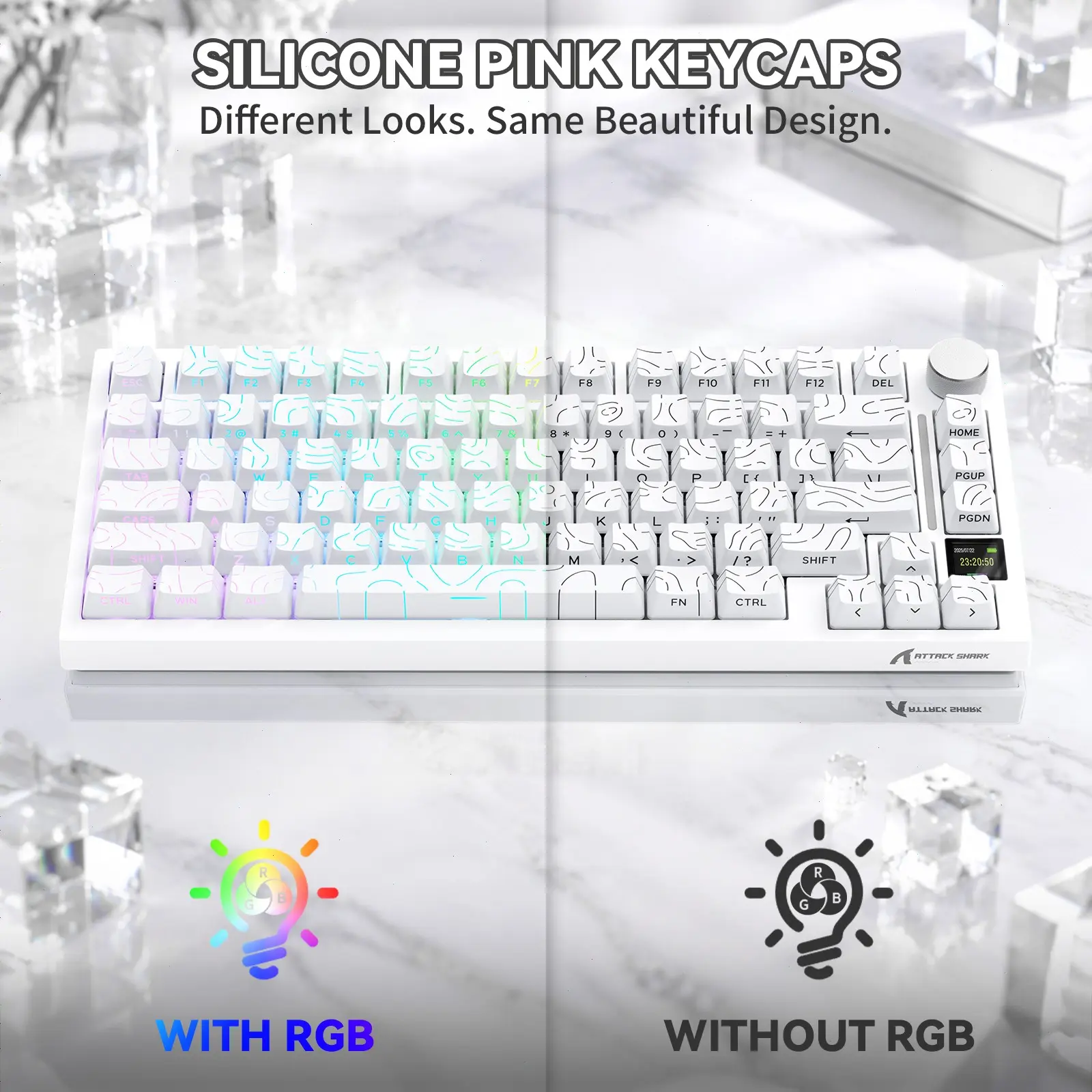 ATTACK SHARK SK06 135-Key Topographic Keycap Set (Keyboard not included), Double-Shot PBT Shine-Through Side Legends, Cherry Profile, RGB Keycaps for MX-Style Mechanical Keyboards