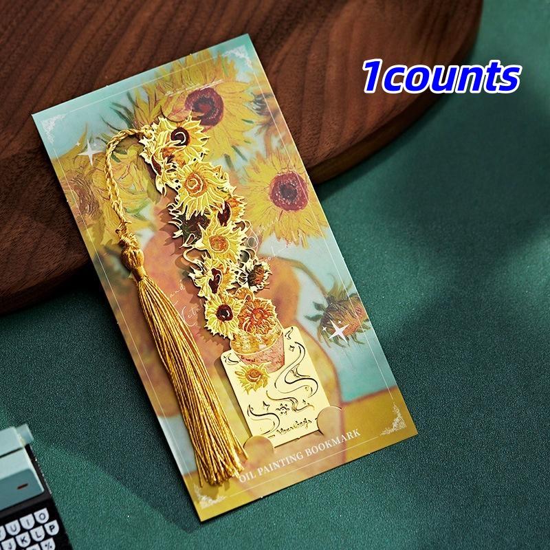 Vintage Van Gogh Oil Painting Metal Bookmark, Book Accessories, with Tassel, Hollow Classical Design, Perfect Gift for Book Lovers