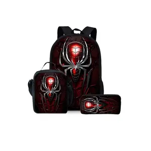 Spider pattern printed 17-inch backpack three-piece set (single-layer backpack + shoulder strap lunch bag + single-layer pencil case) Backpack Combo