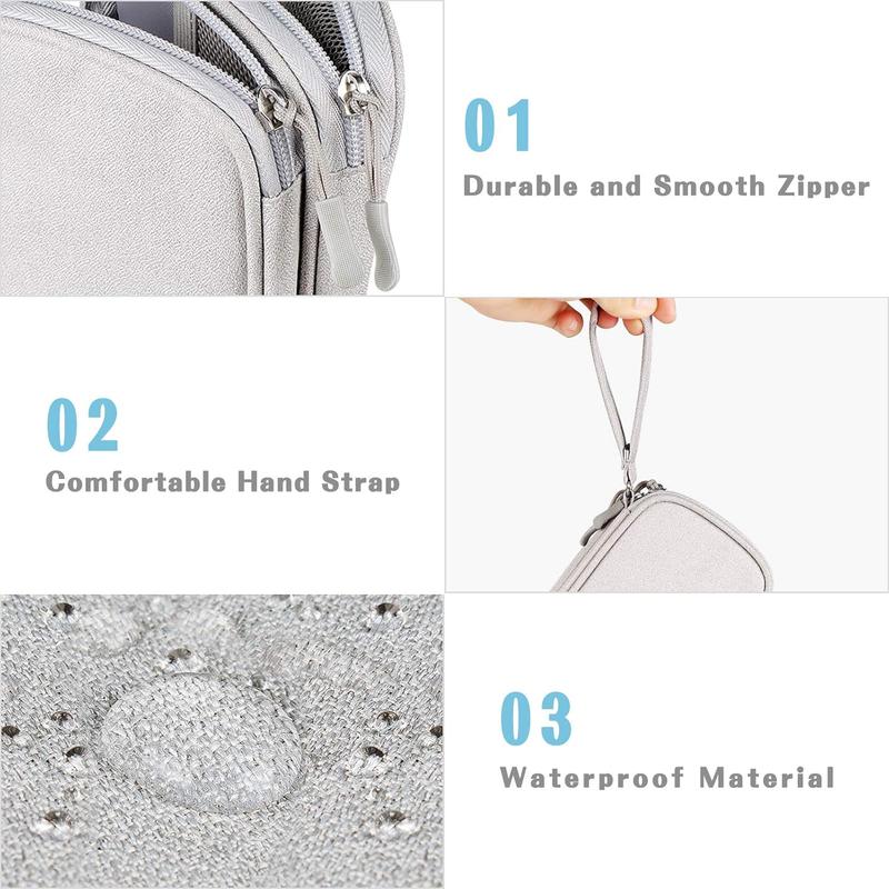 Travel Cable Organizer Pouch, Portable Double Layer Waterproof Cable Organizer, Travel Essentials Storage Pouch for Cord, Charger,Phone,Earphone, Travel Essentials