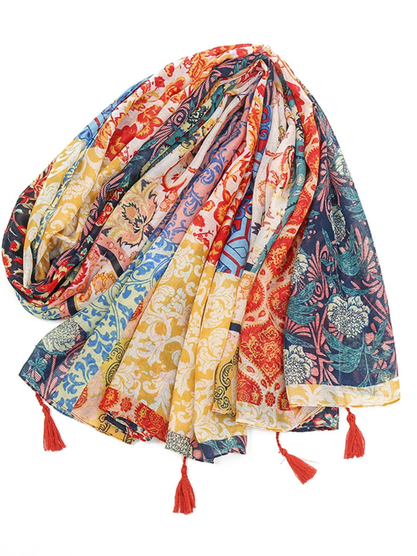 Women's Boho Peach Blossom Headscarf, Sun Protection Multicolor Scarf, Elegant Multi-Functional Shawl, Daily Wear, Pair with Robe or Dress