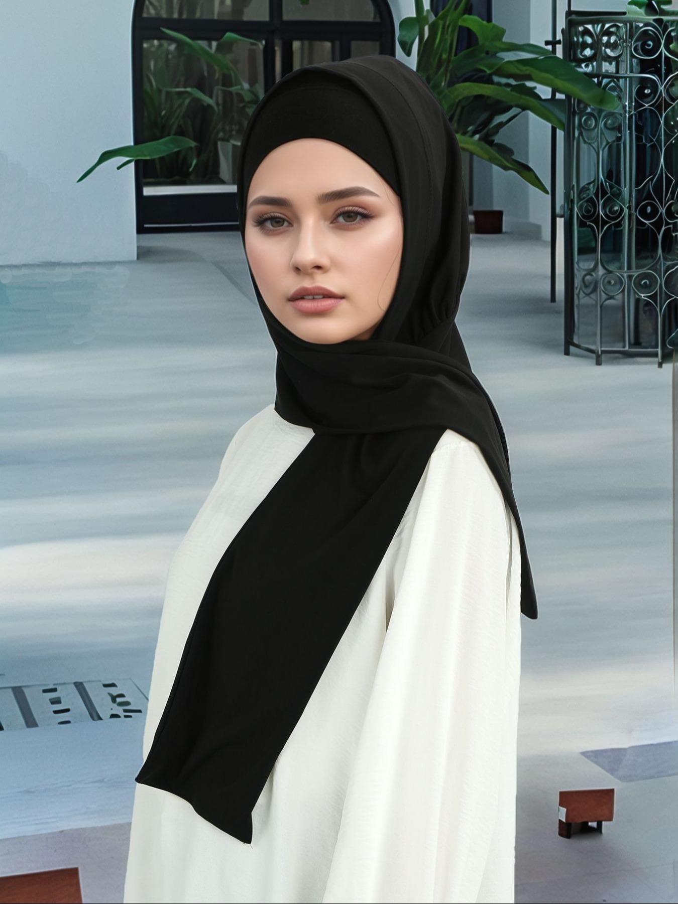 1pc Pre-Tied Elastic Muslim Headscarf, Women's Solid Color Hijab, For Muslim, Modal Material, Lightweight Breathable, Elegant Fashion Accessory