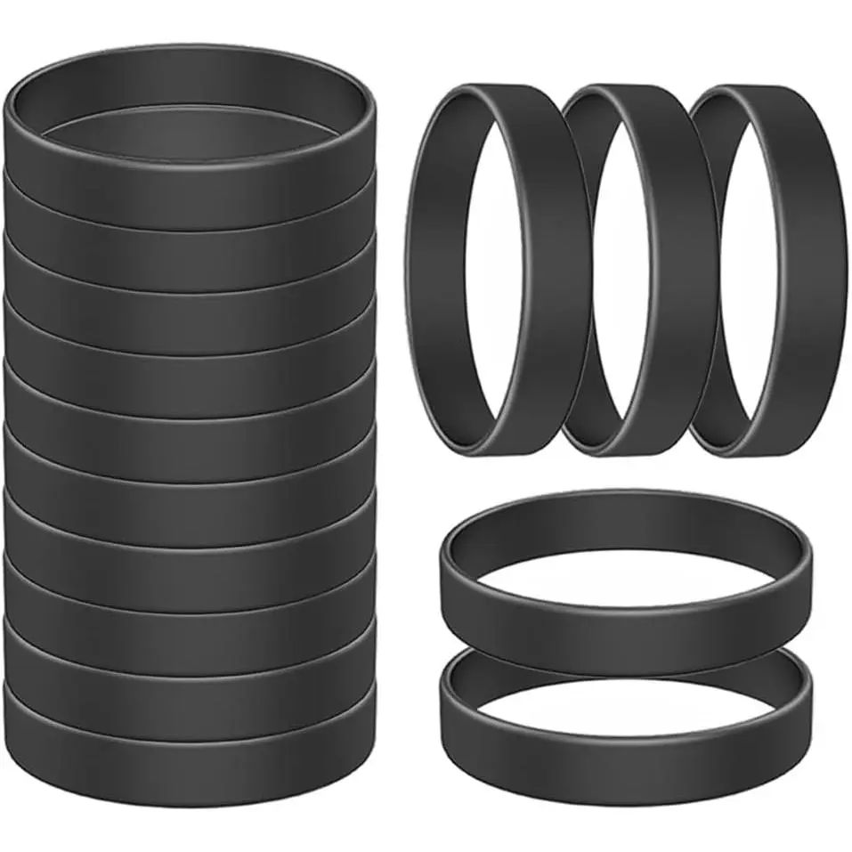 15 count  Rubber Bracelets, Solid Color  Wristbands for Teens Women and Men (Black)