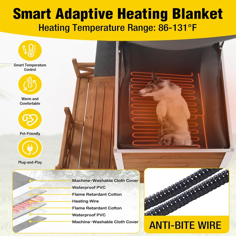 Aivituvin-AIR7024-IN-HP Outdoor Heated Dog House |Metal Frame With Balcony