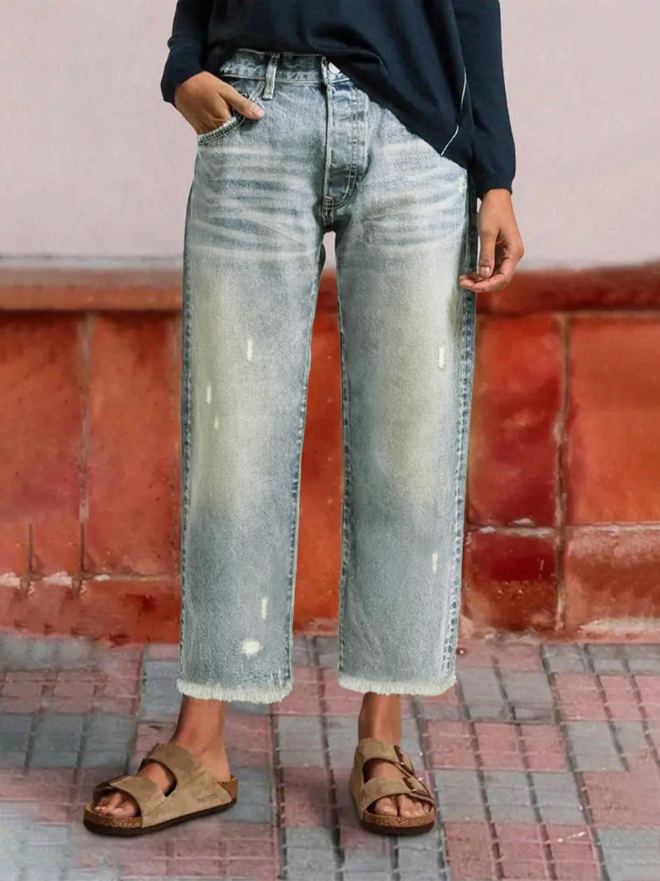 Women's Loose-Fit Denim Jeans, Casual Straight Leg Pants, All-Season Wearable, Bottoms Perfect for Dating & Outdoor Activities