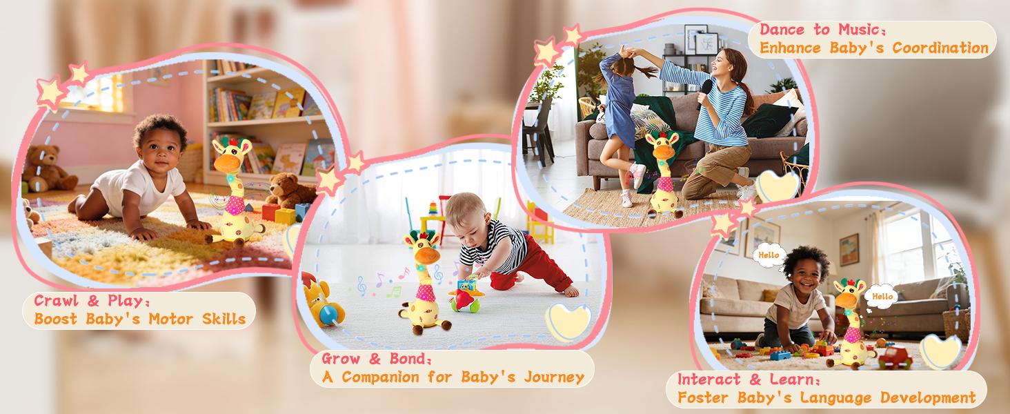 Dancing Giraffe Toy Stuffed Animal Toddlers Gifts for Baby Toys Singing Song Toddlers Toy Repeats What You Say Glowing Musical Toy for Baby Birthday Gift Groovy Giraffe Toy : Toys & Games