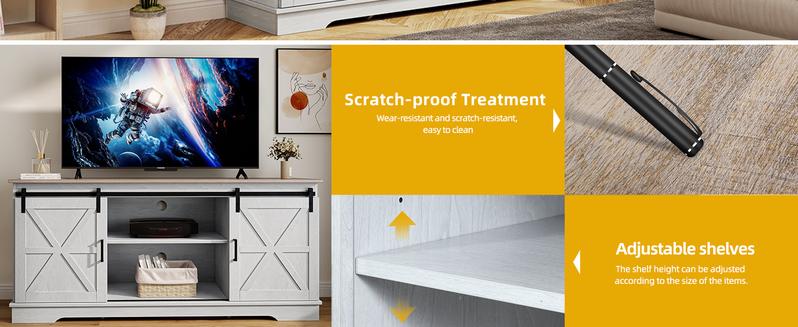 Yitahome TV Stand for TVs up to 65 Inch, Farmhouse TV Media Console with Storage Cabinet, Sliding Barn Door and Adjustable Shelf, Modern Entertainment Center TV Table for Living Room