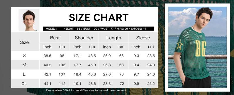 HYPESTFIT Men's Jacquard Hollow Out Knitted Sweater Shirt Street Life  Number Graphic Round Neck Shrt Sleeve Pullovers Top Football Style  Casual Knitwear