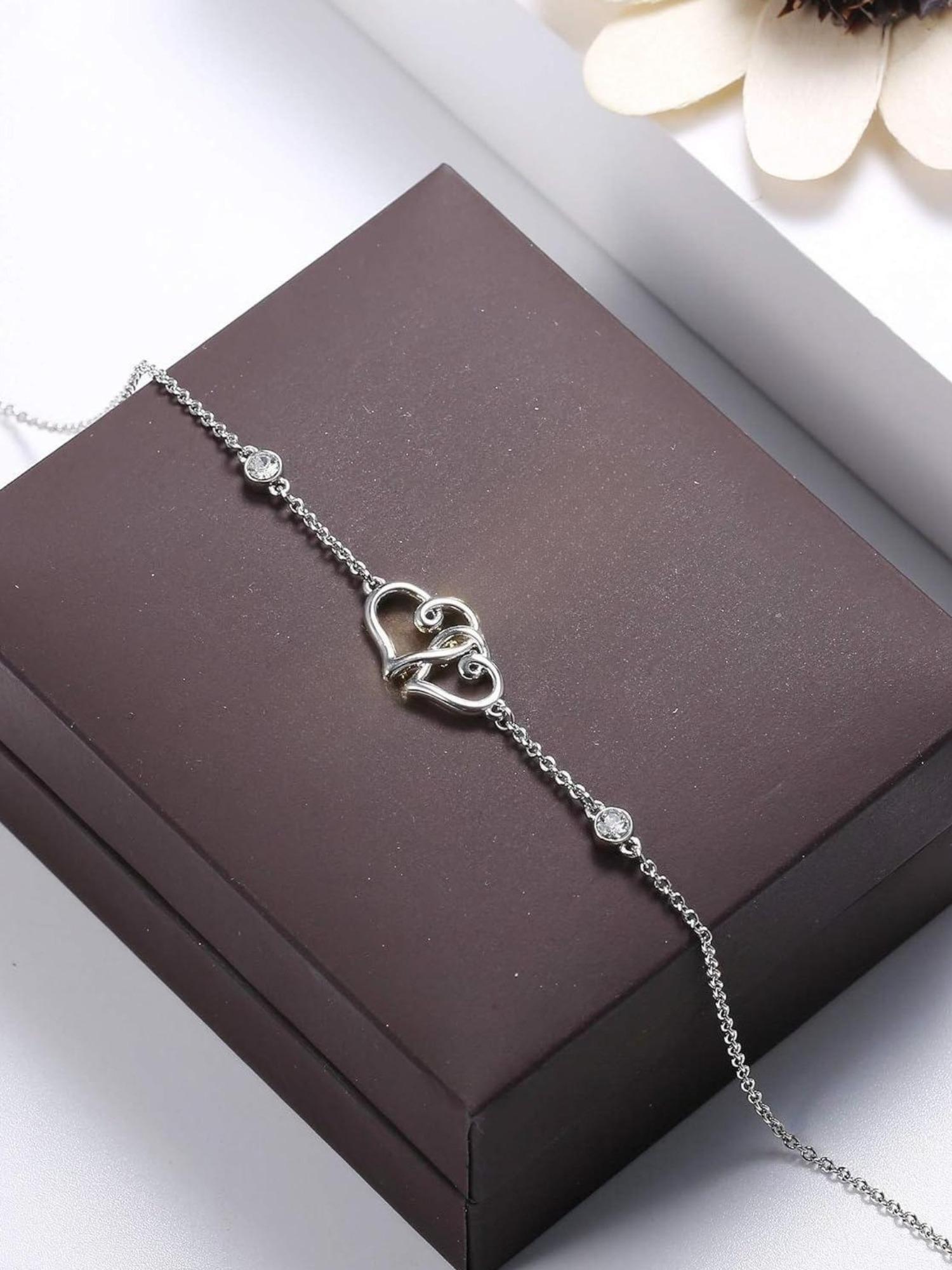 1 Pc Romantic Sophisticated Silvery Sweet Hearts Bracelet for Women Men Sleek Heart-inspired Design with Brilliant Swarovski Crystal Luxurious Glamorous Appearance Skin-friendly Premium Copper Adjustable Chain Hypoallergenic Durable Lightweight Bracelet