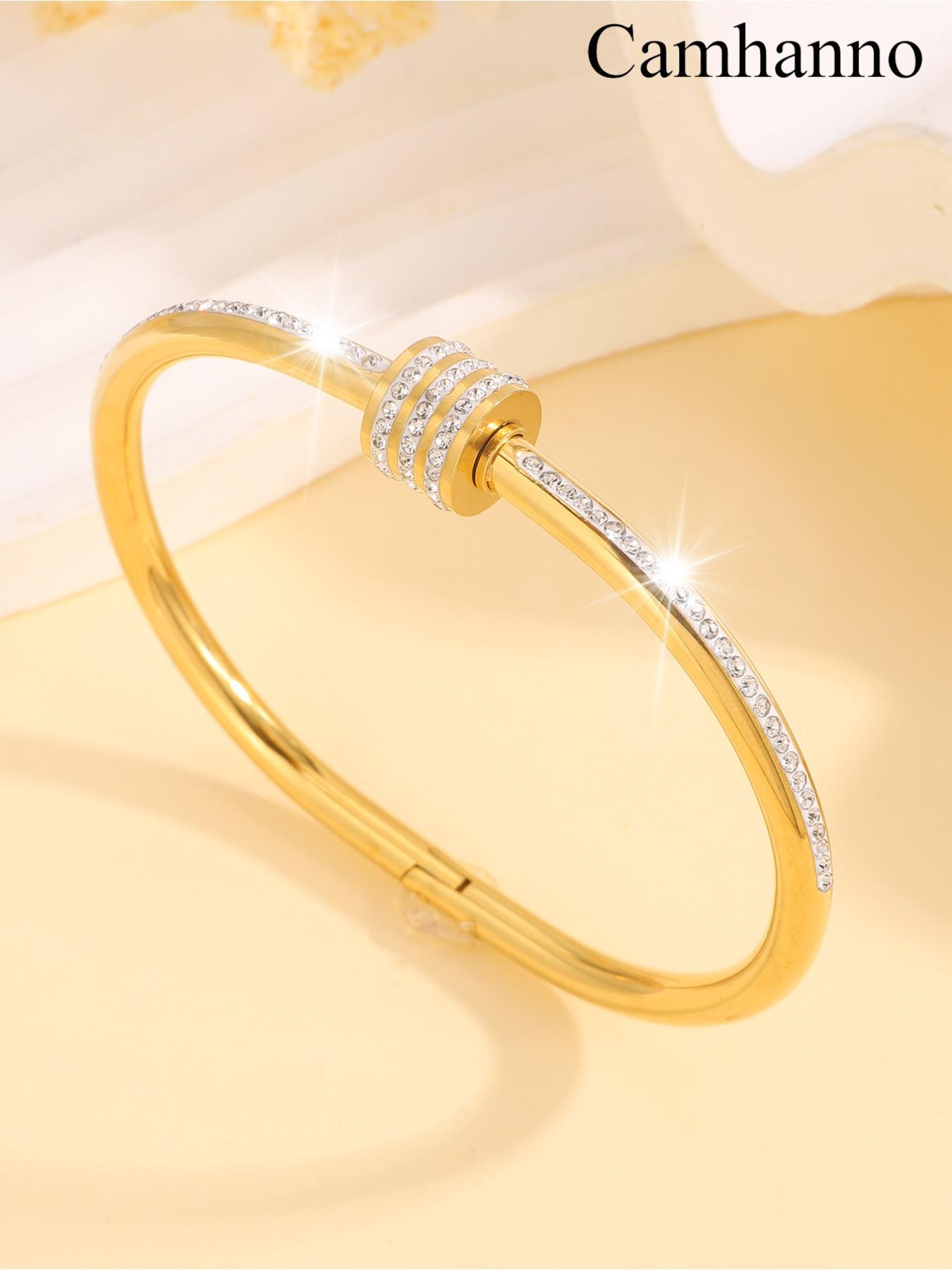 6-piece classic French luxury bracelet set, made of 304 stainless steel material, a fashionable daily item, suitable for daily wear, perfect for gifting during holidays, and a perfect gift, Rhinestone Decorated Bangle, Trendy Stack Bangle