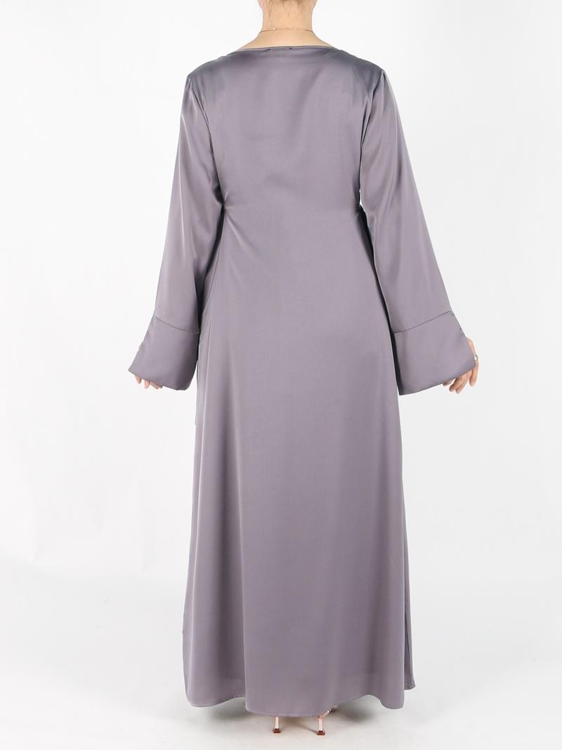 Women's Plain Knot Side Long Sleeve Satin Dress, Elegant Long Dress for Party Holiday Wedding Guest, Ladies Clothes for All Seasons, Women's Gown