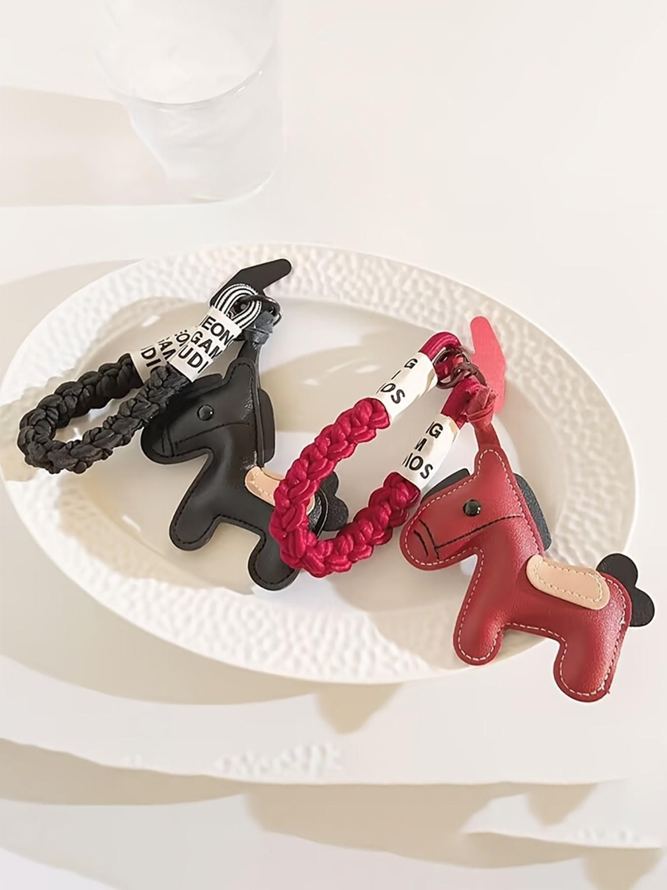 PU Horse Shape Bag Decorative Pendant, Artificial Leather, Handmade Braided Rope Wrist Strap, Women's Handbag Phone Keychain Gift