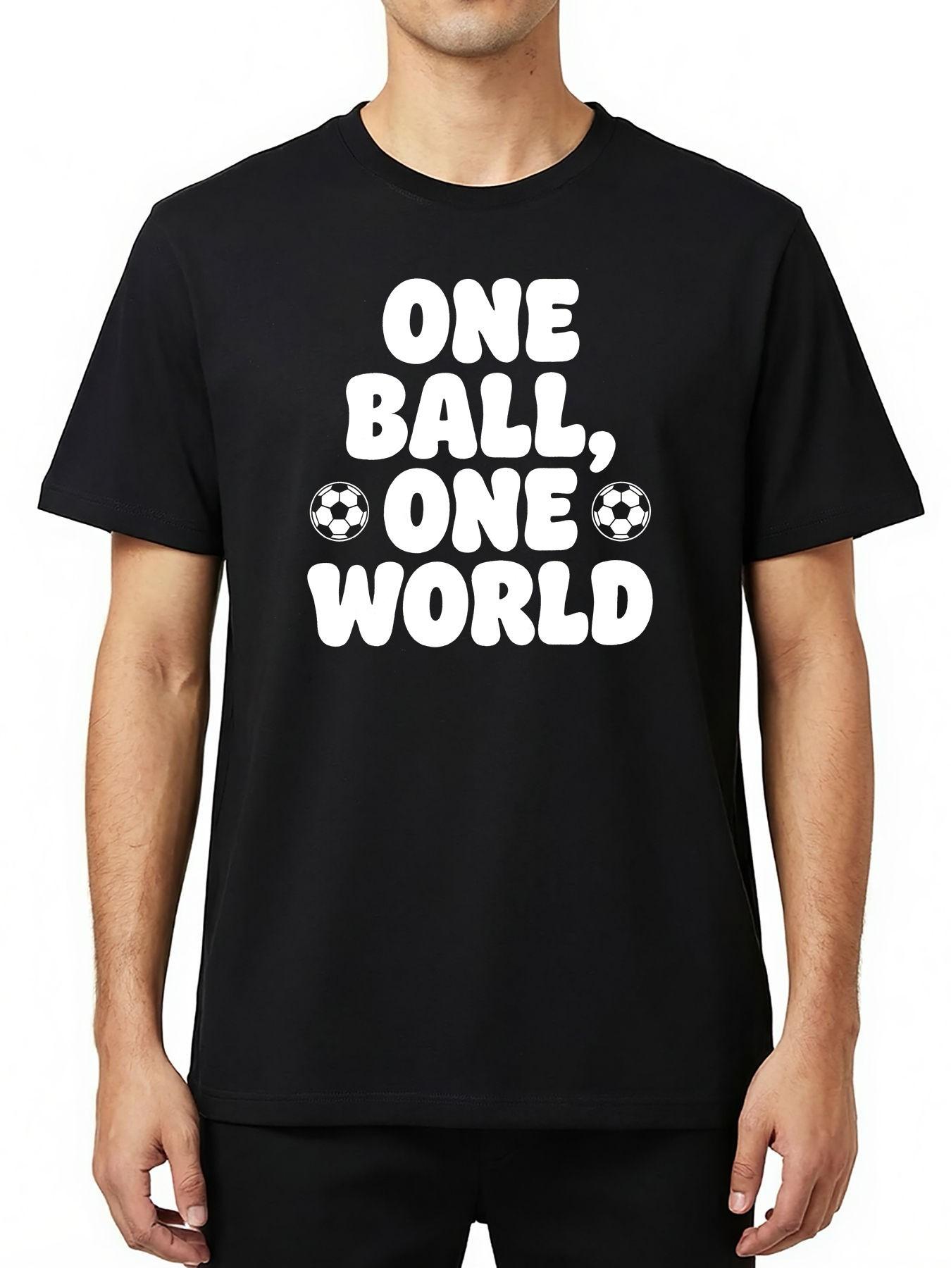 Men's Soccer Fan T-Shirt, 'one Ball, One World' Print, Casual Short Sleeve Top, Perfect Football Gift for Sports Enthusiasts