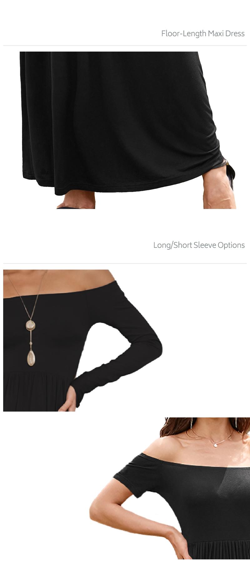 Chicovar Women's Off-Shoulder Spring Maxi Dress – Long/Short Sleeve with Pockets, Perfect for Vacation, Dinner & Semi-Formal Occasions,Fall/Spring/Summer Maxi Dress