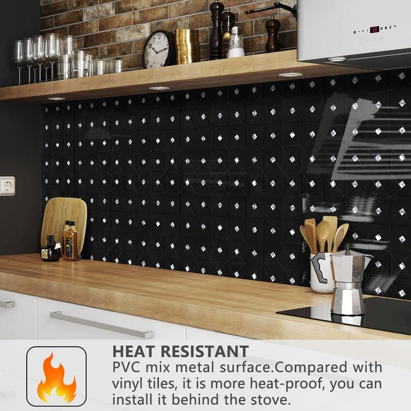 Vamos Tile Aluminium Peel and Stick Backsplash Tile, Metal Tile Stick on Backsplash for Kitchen/Bathroom Decor , Glass Mixed Self Adhesive Mosaic Tiles Wall Design