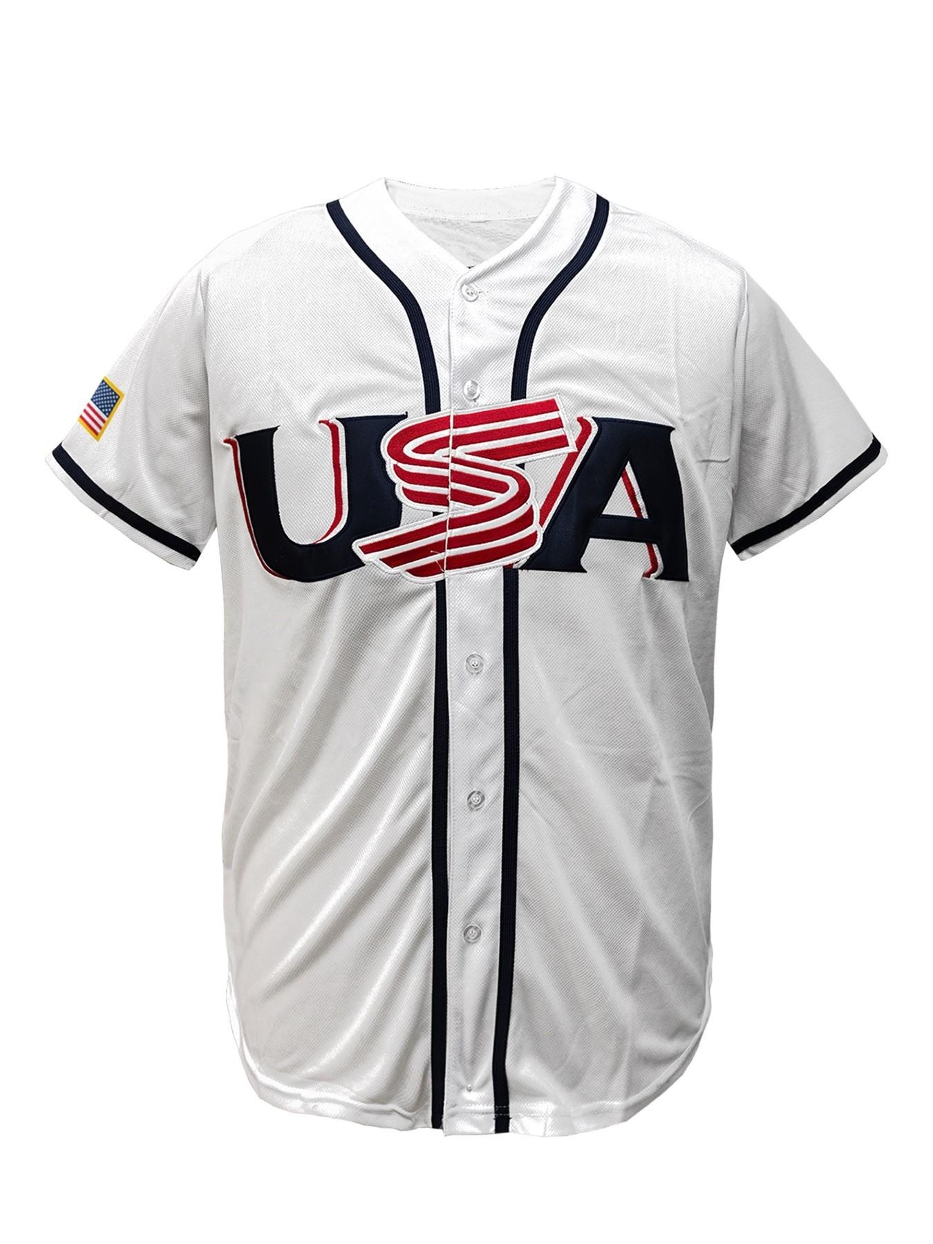USA Themed Embroidered Baseball Jersey for Men, Breathable Wicking Button Down Shirt, Elastic Sports Uniform for Game Day 2026, Sports Top