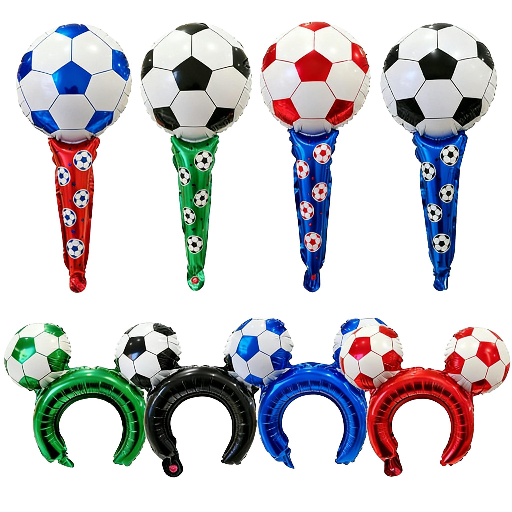 8pcs 2026 World Cup-themed Set of 4 Soccer-Shaped Headbands and 4 Handheld Cheer Sticks with Foil Balloons—World Cup Party Decorations, Props, and Photo Backdrops