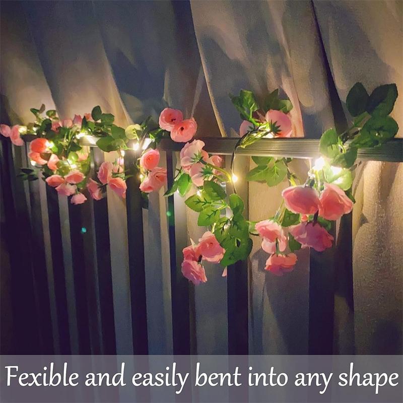 One artificial flower string light, battery-powered simulated rose vine wreath light, 69 heads with 20 LEDs, silk hanging pink rose vine, suitable for weddings, parties, gardens, Christmas, Valentine's Day decorations.