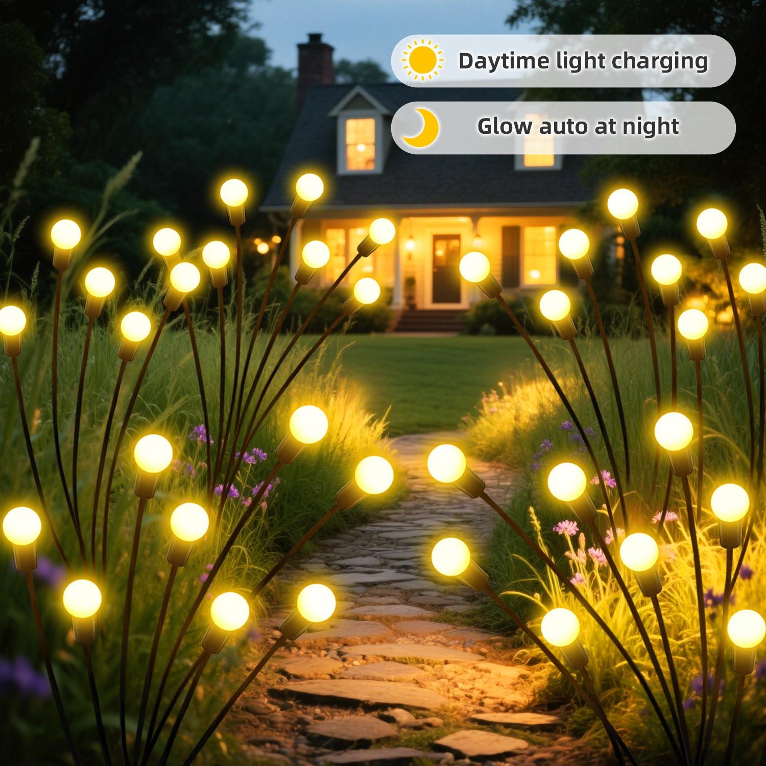 Solar Garden Lights 2-Pack, 20-24 LED Firefly Twinkle Lights, Auto On/off Day/night, Lawn Path Yard Wedding Party Christmas Gift
