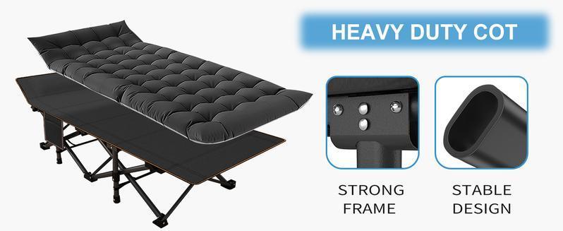 DoCred Camping Cot with Mattress, Heavy Duty Folding Bed Cot, XXL Portable Bed w/ Carry Bag for Outdoor Camping, Guest, Office Nap, Travel