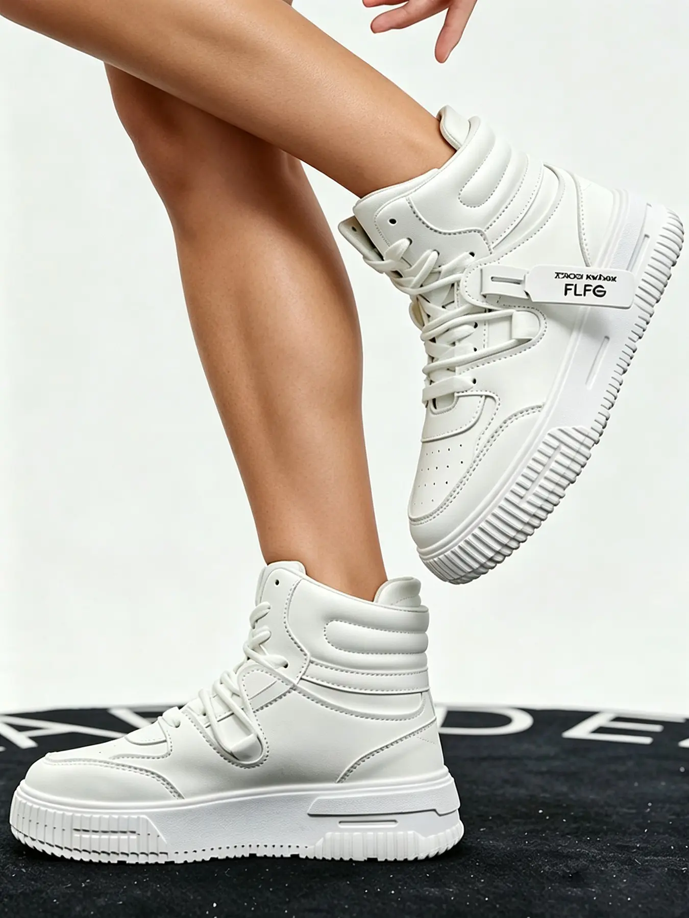 Women's Lace-Up High-Top Thick Sole Outdoor Skateboard Shoes, Thick Soled Sneakers, Non Slip Sneakers, Fashionable Comfortable Anti-Slip, Ideal for Outdoor Activities and Daily Wear