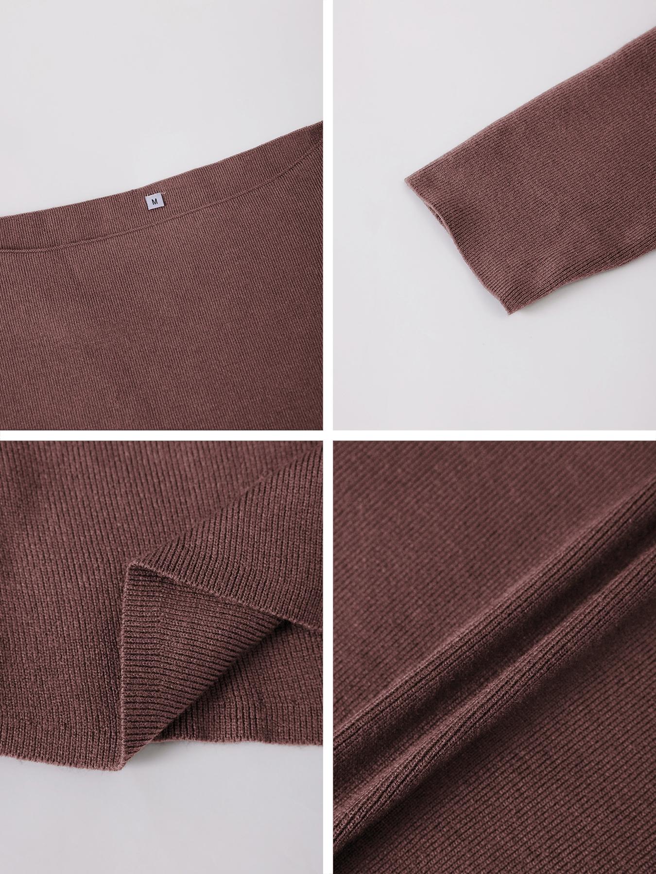 Women's Casual Fashion Asymmetrical Neckline Long-Sleeve Sweater, Slim-Fit Thin Knit Top for Fall, Plain Design Knitwear