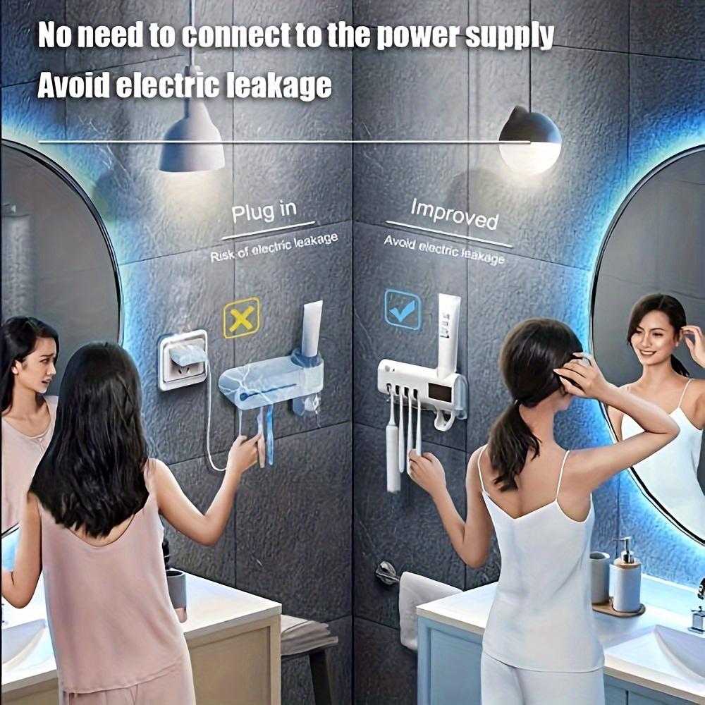 Automatic Toothpaste Dispenser Brush Holder, Modern Plastic Wall Mount USB Charging Bathroom Storage, Home Decor Gift for Friends, Toothbrush Holders