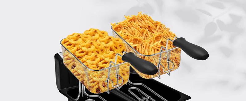 SUSTEAS 2-basket electric fryer, 5.2QT/6.3QT, 3000W, timer, viewing window, odorless filter, stainless steel. Perfect for crispy frying