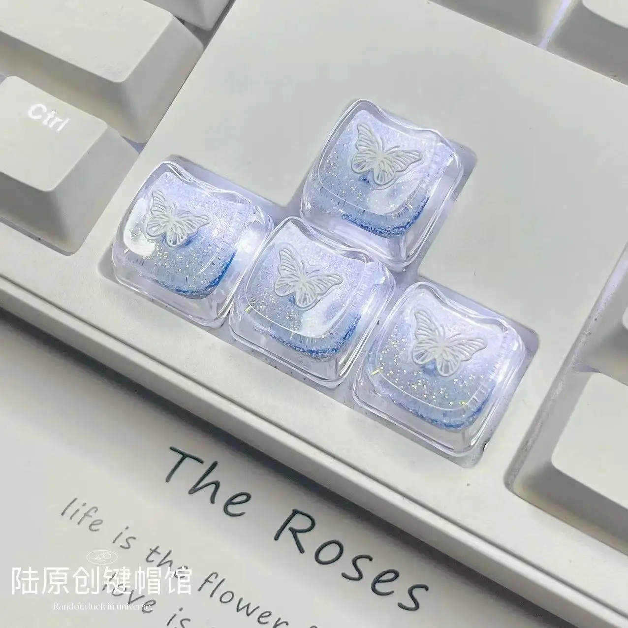 1PC/4PCS Mao Height Butterfly Keycap Cute Translucent Cat Head Keycap Drip Glue Transparent Gaming Mechanical Keyboard Keycap