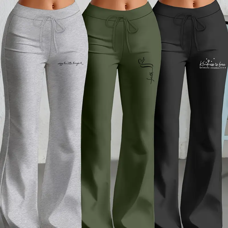 Three-Piece Set Milk Silk Yoga Pants, Athletic Bottoms, European & American Style Wide-Leg Straight-Cut, Drawstring Waist, Casual Fashion Long Pants #GLOBAL PICKS