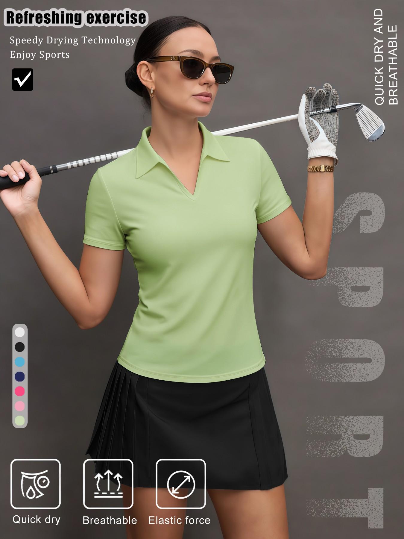Women's Solid Color Sports Polo Shirt, Breathable Comfortable Short Sleeve Collared Top for Golf Baseball Tennis, Ladies Summer Sportswear, Quick Dry Activewear