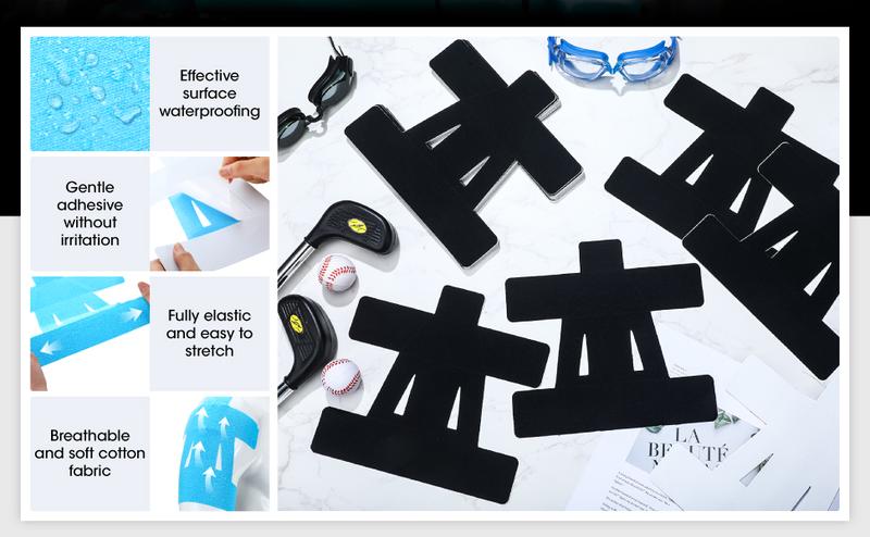 Pre-Cut Kinesiology Tape for Shoulder – Waterproof, Breathable Elastic Sports Tape for Pain Relief, Muscle Support & Shoulder Stability (Black, 10 Count)